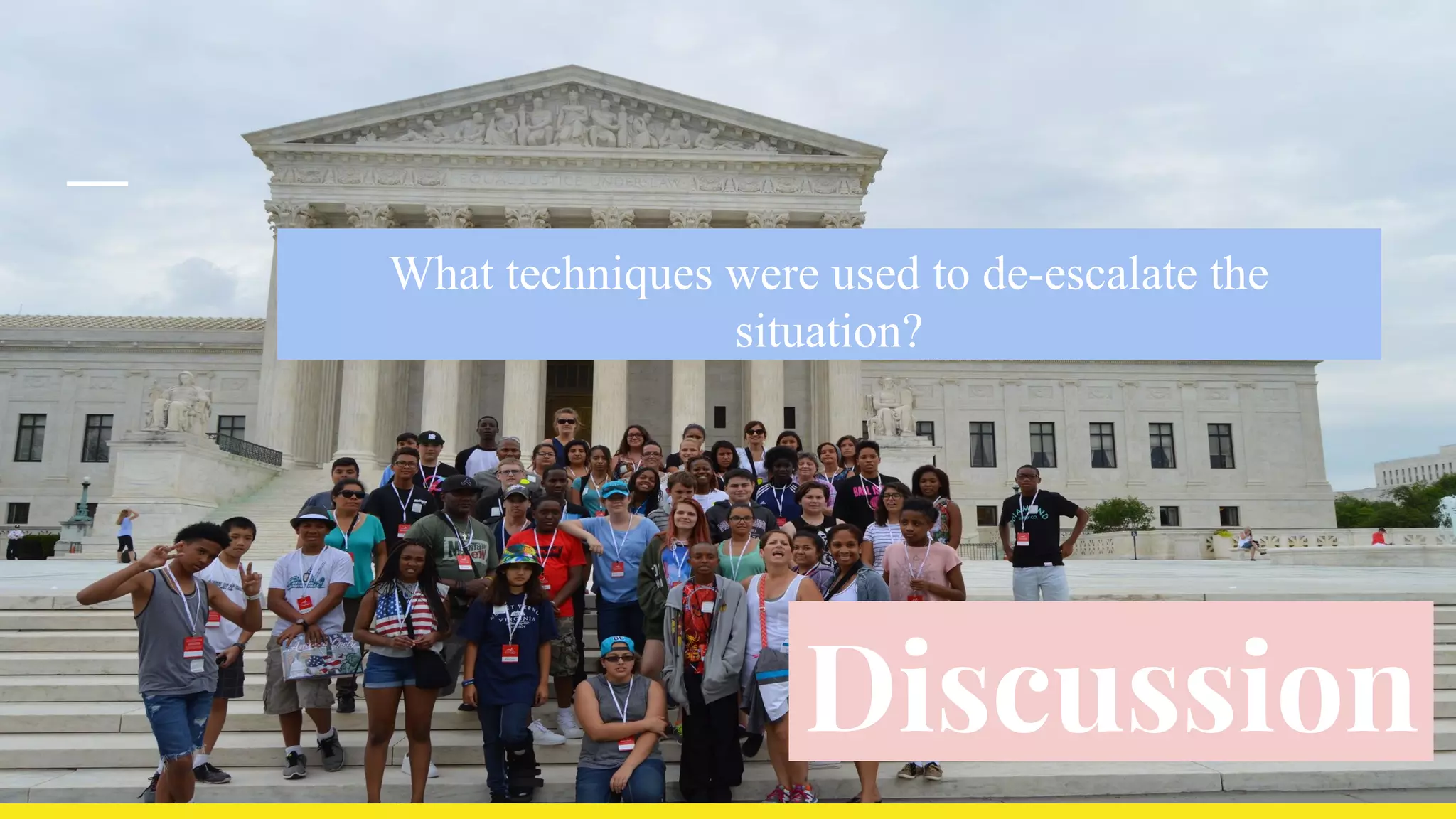 Discussion
What techniques were used to de-escalate the
situation?
 