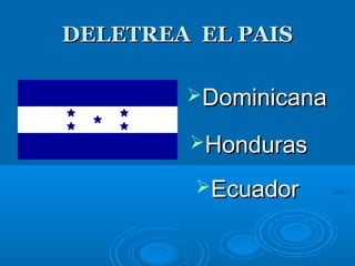 DELETREA EL PAISDELETREA EL PAIS
DominicanaDominicana
HondurasHonduras
EcuadorEcuador
 