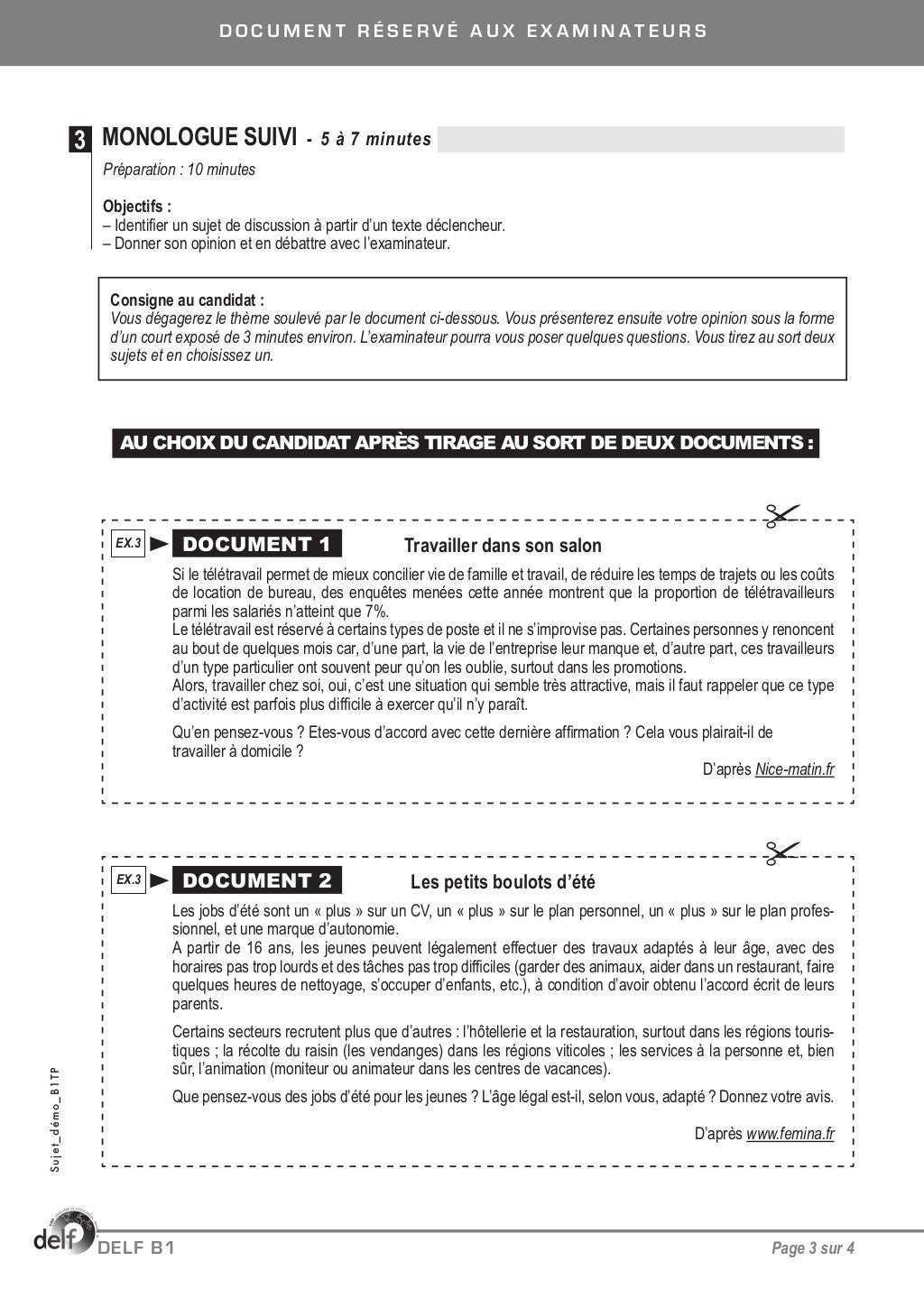 Delf dalfb1tpexaminateursujetdemo