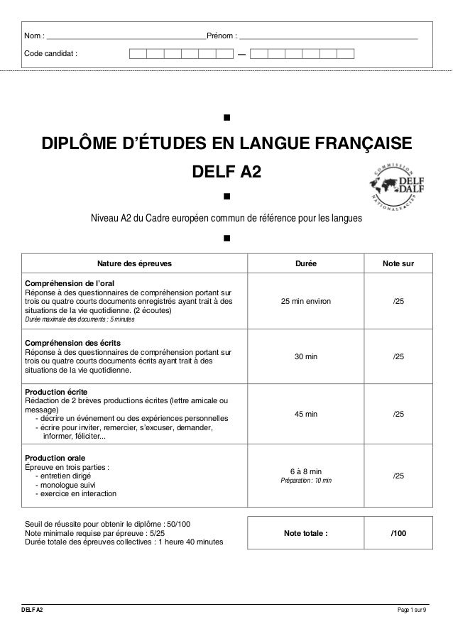 Exemple Examen Delf A2 Image to u