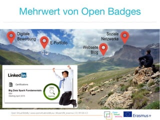 Mehrwert von Open Badges
Open Virtual Mobility | www.openvirtualmobility.eu | @openVM_erasmus | CC BY-SA 4.0
 