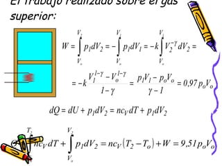 El trabajo realizado sobre el gas superior: El calor:   se integra : 