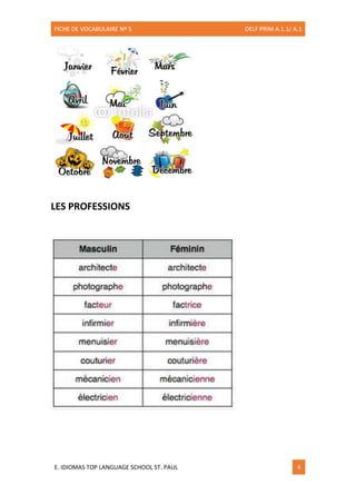 FICHE DE VOCABULAIRE Nº 5 DELF PRIM A.1.1/ A.1
E. IDIOMAS TOP LANGUAGE SCHOOL ST. PAUL 4
LES PROFESSIONS
 