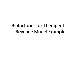 Biofactories for Therapeutics
  Revenue Model Example
 