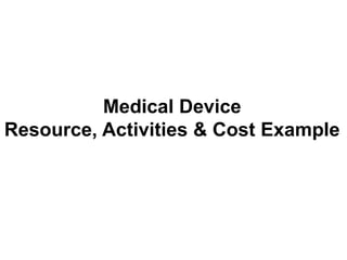Medical Device
Resource, Activities & Cost Example
 