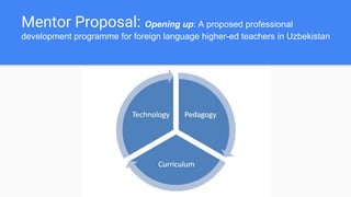 Mentor Proposal: Opening up: A proposed professional
development programme for foreign language higher-ed teachers in Uzbe...