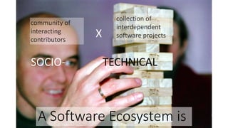 SOCIO- TECHNICAL
A Software Ecosystem is
X
 