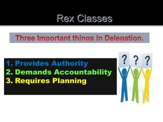 Rex Classes
1. Provides Authority
2. Demands Accountability
3. Requires Planning
 