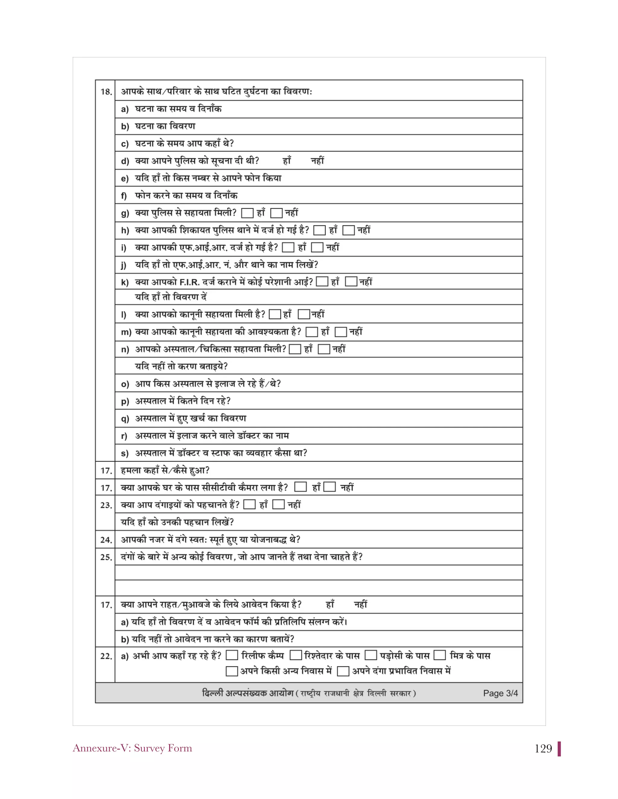Annexure-V: Survey Form 129
 