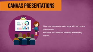 Give your business an extra edge with our canvas
presentations.
And show your ideas on a literally infinitely big
canvas.
...
