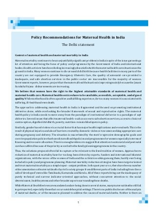Policy recommendations for maternal health in India
