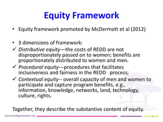 Equity Framework
• Equity framework promoted by McDermott et al (2012)
• 3 dimensions of framework:
 Distributive equity—...