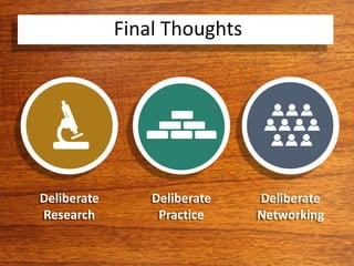 Deliberate
Research
Deliberate
Practice
Deliberate
Networking
Final Thoughts
 