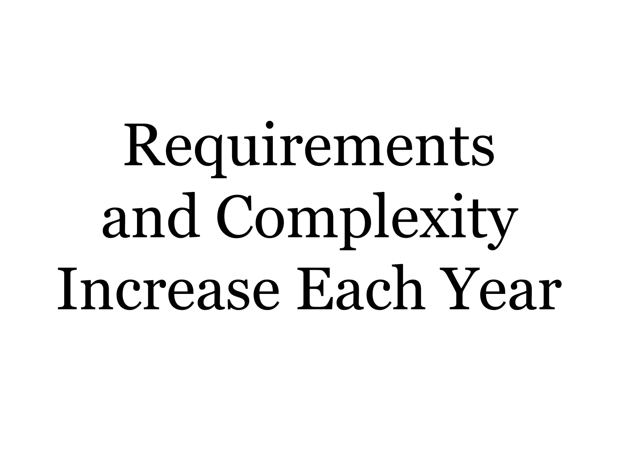 Requirements
and Complexity
Increase Each Year
 