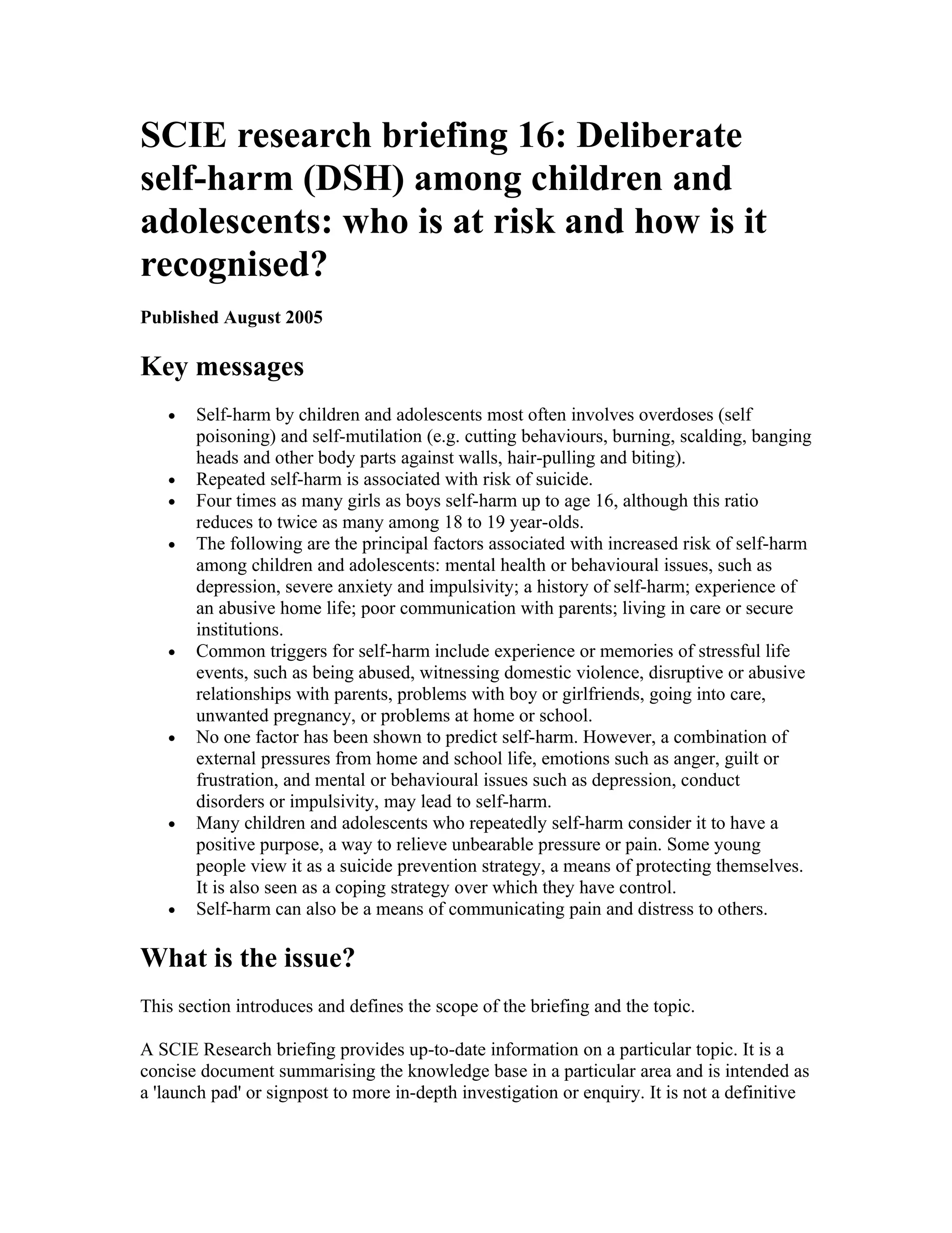 Deliberate Self Harm Among Children And Adolescents | DOC