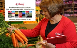 Tu #mamashopper te hace la compra
en supers y tiendas de tu ciudad
Your #mamashopper goes shopping
in the best supermarkets and specialized stores
Delivery in 1 hour / 1st Delivery fee FREE
 