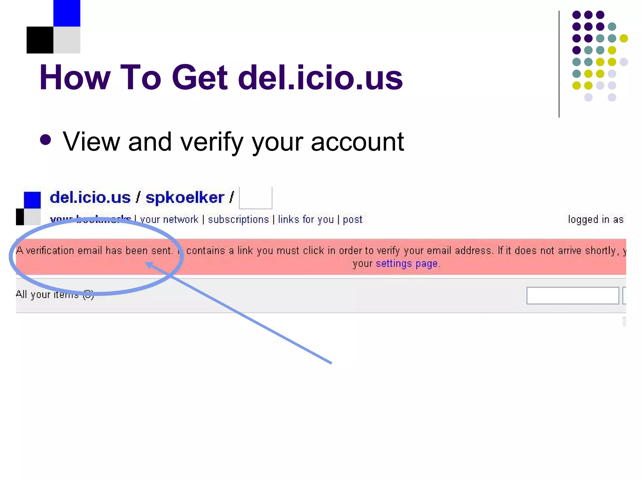 How To Get del.icio.us View and verify your account