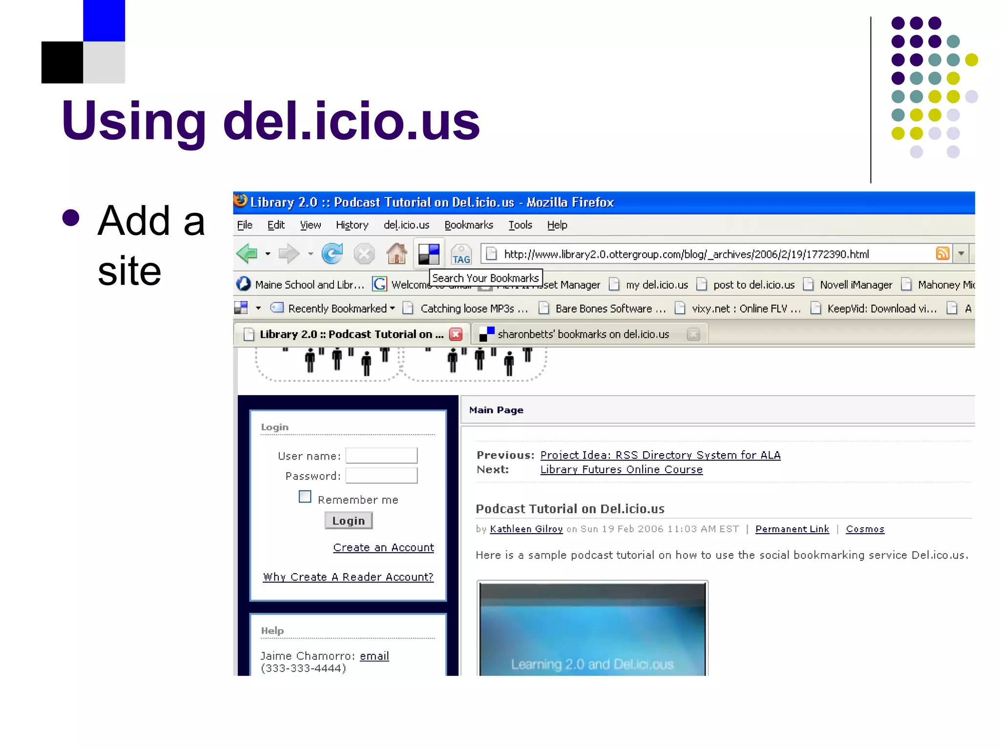 Using del.icio.us Add a site