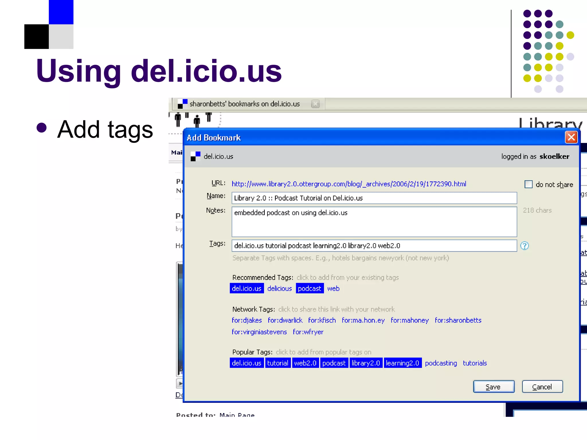 Using del.icio.us Add tags