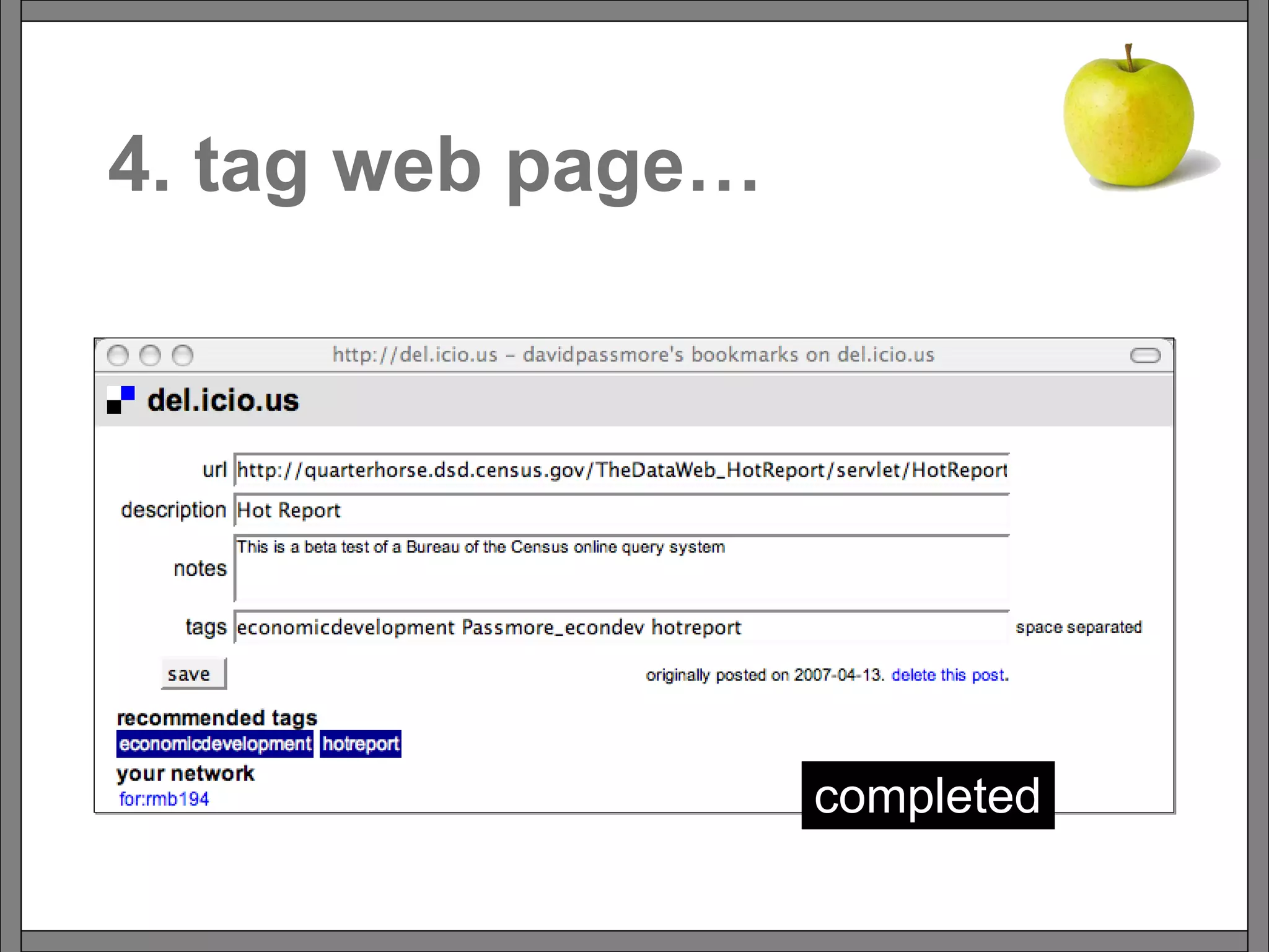 4. tag web page… completed 