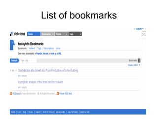List of bookmarks 