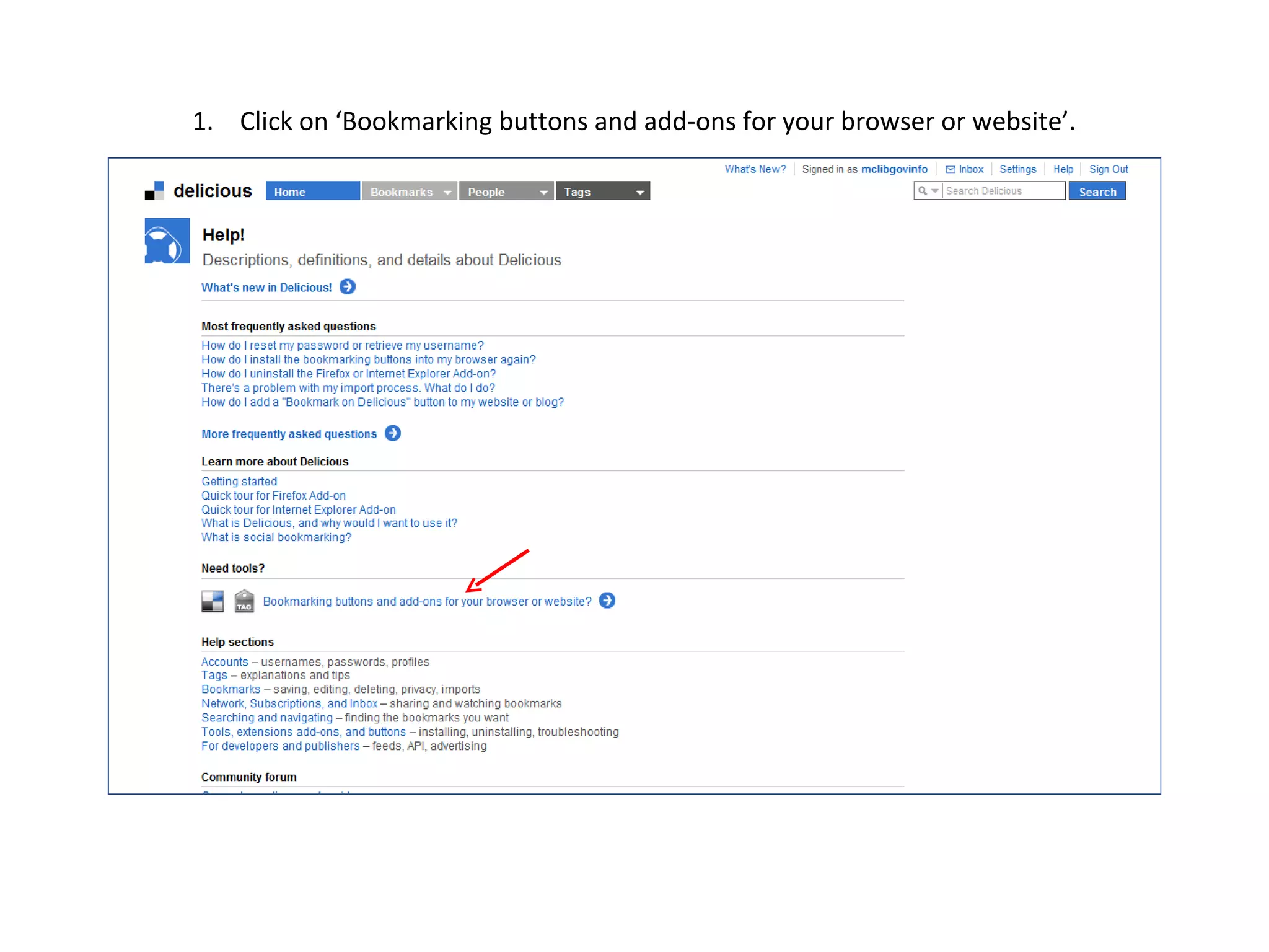 Click on ‘Bookmarking buttons and add-ons for your browser or website’.