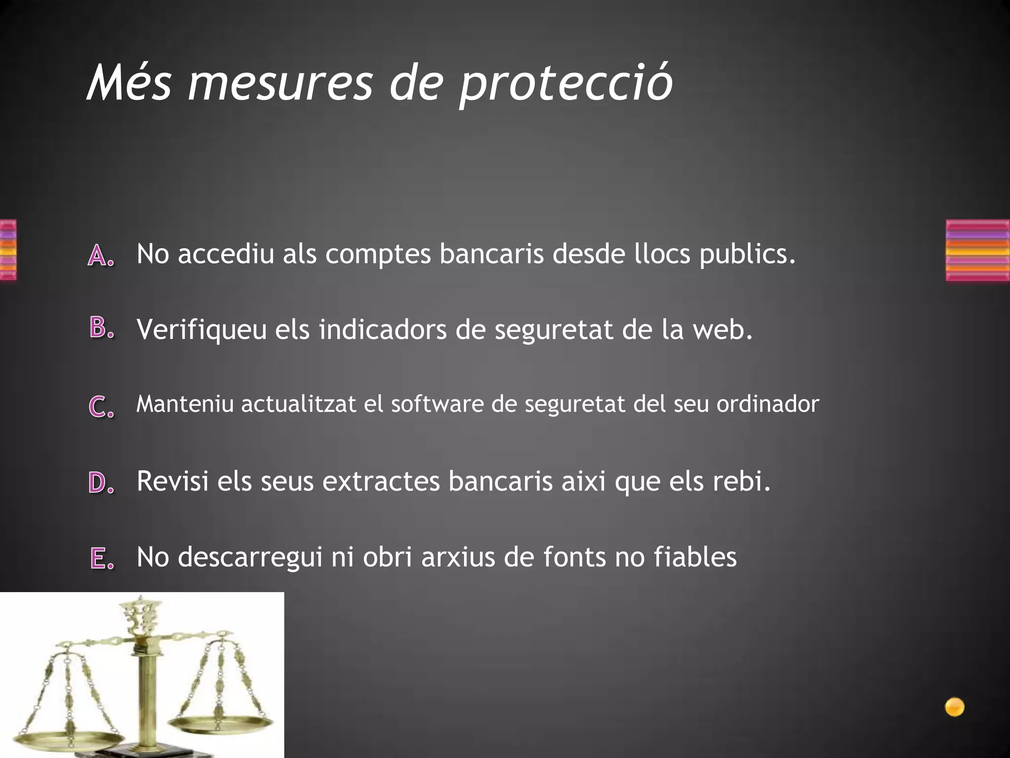 Legislació de referencia.Aquest i d’altresdelictesinformàtics es trobenregulats al convenieuropeu de ciberdelinqüencia del 2001, tot i que moltesvegadespodem “adaptar” el nostre C.P , ja que molts del delictes no son nous, lo que varia es la forma de cometrel’actedelictiu. (en el cas del phishingdonat que es tractad’una estafa, la mateixa queda regulada en elsarticles 248-251 del Codi Penal.https://www.gdt.guardiacivil.es/media/Convenio_Ciberdelincuencia.pdf