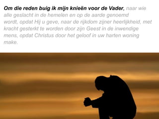 Om die reden buig ik mijn knieën voor de Vader, naar wie
alle geslacht in de hemelen en op de aarde genoemd
wordt, opdat H...