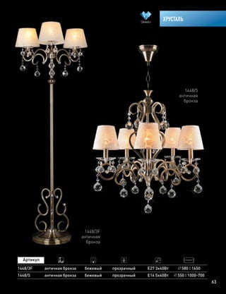 63
ХРУСТАЛЬ
1448/3F
1448/5
античная бронза
античная бронза
бежевый
бежевый
прозрачный
прозрачный
Е27 3х40Вт
E14 5х40Вт
580 1650
550 1000-700
1448/3F
античная
бронза
1448/5
античная
бронза
 