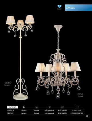 65
ХРУСТАЛЬ
12075/3F
12075/5
белый
белый
белый
белый
прозрачный
прозрачный
E27 3х40Вт
Е14 5х40Вт
580 1650
550 1000-700
12075/5
белый
12075/3F
белый
 
