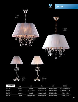 75
ХРУСТАЛЬ
3125/5
3125/5
золото
хром
белый
серебристый
прозрачный
прозрачный
E14 5х40Вт
E14 5х40Вт
450 860-460
450 860-460
3125/5
хром
3125/5
золото
1087/1
хром
1087/1
хром
1087/1
1087/1
хром
золото
серебристый
белый
прозрачный
прозрачный
Е14 1х40Вт
Е14 1х40Вт 300 570
300 570
 
