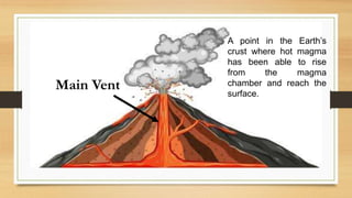 Main Vent
A point in the Earth’s
crust where hot magma
has been able to rise
from the magma
chamber and reach the
surface.
 