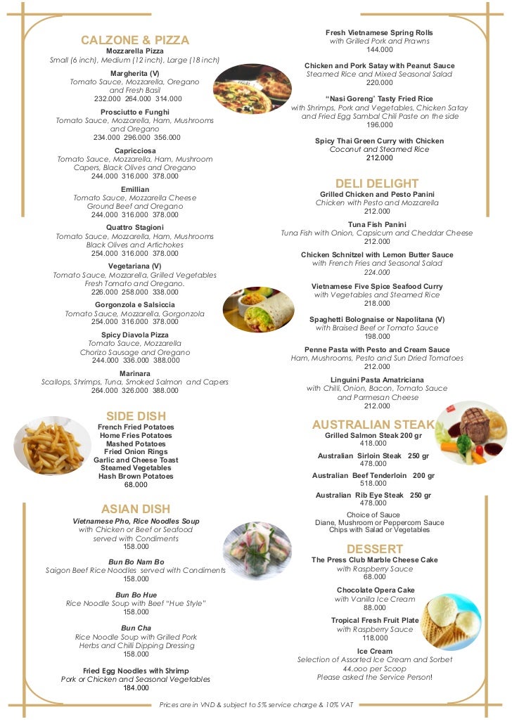 The Press Club Hanoi Deli Menu September 2012