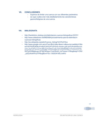 Delimitacion de una cuenca hidrologica | DOCX