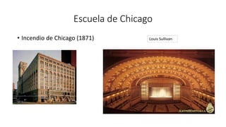 Escuela de Chicago
• Incendio de Chicago (1871) Louis Sullivan
 
