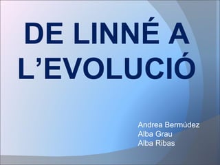 DE LINNÉ A
L’EVOLUCIÓ
      Andrea Bermúdez
      Alba Grau
      Alba Ribas
 