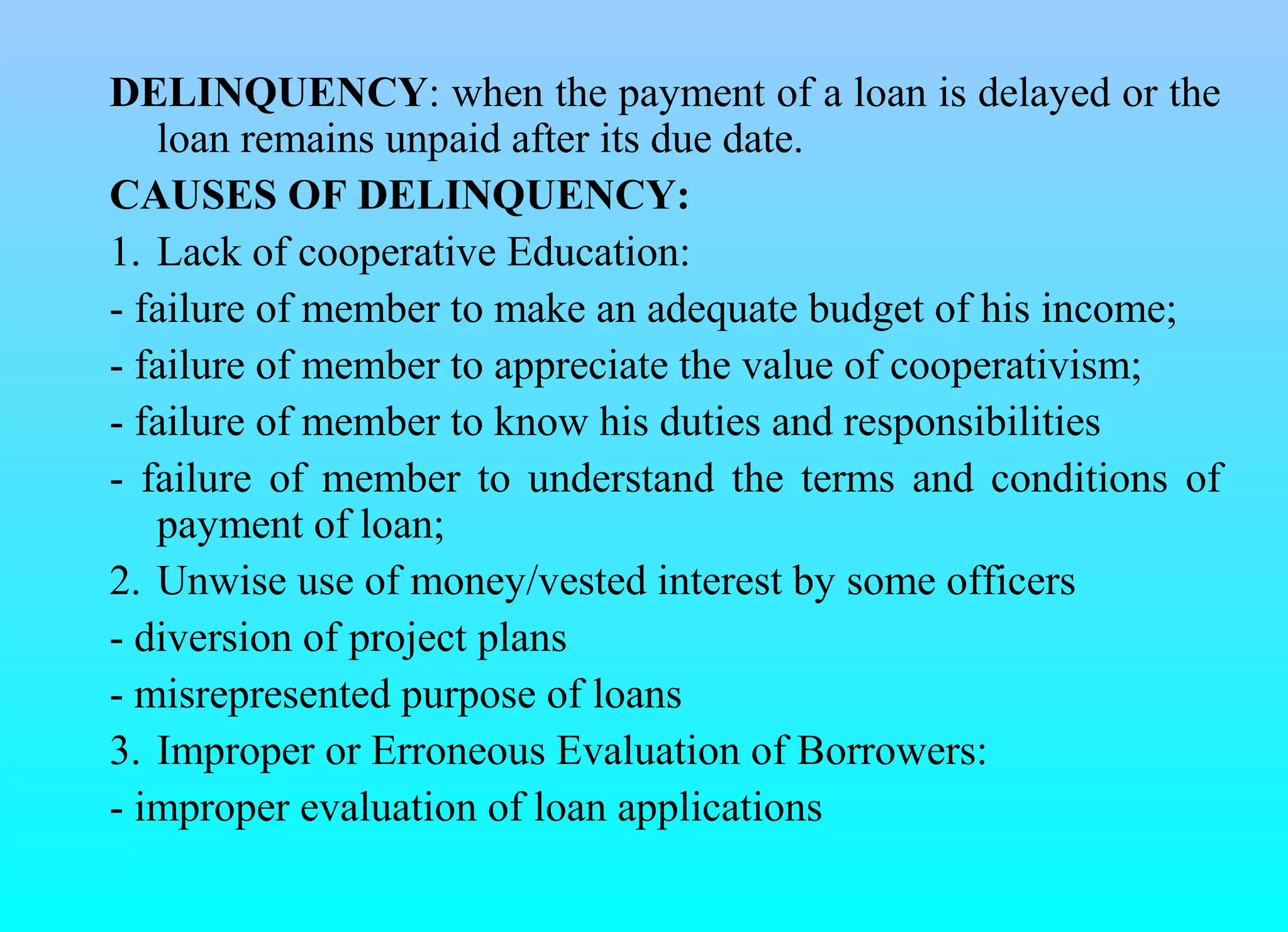 Delinquency control & capital build up for cooperatives | PPT
