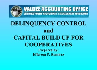 DELINQUENCY CONTROL
          and
 CAPITAL BUILD UP FOR
    COOPERATIVES
         Prepared by:
      Efferson P. Ramirez
 