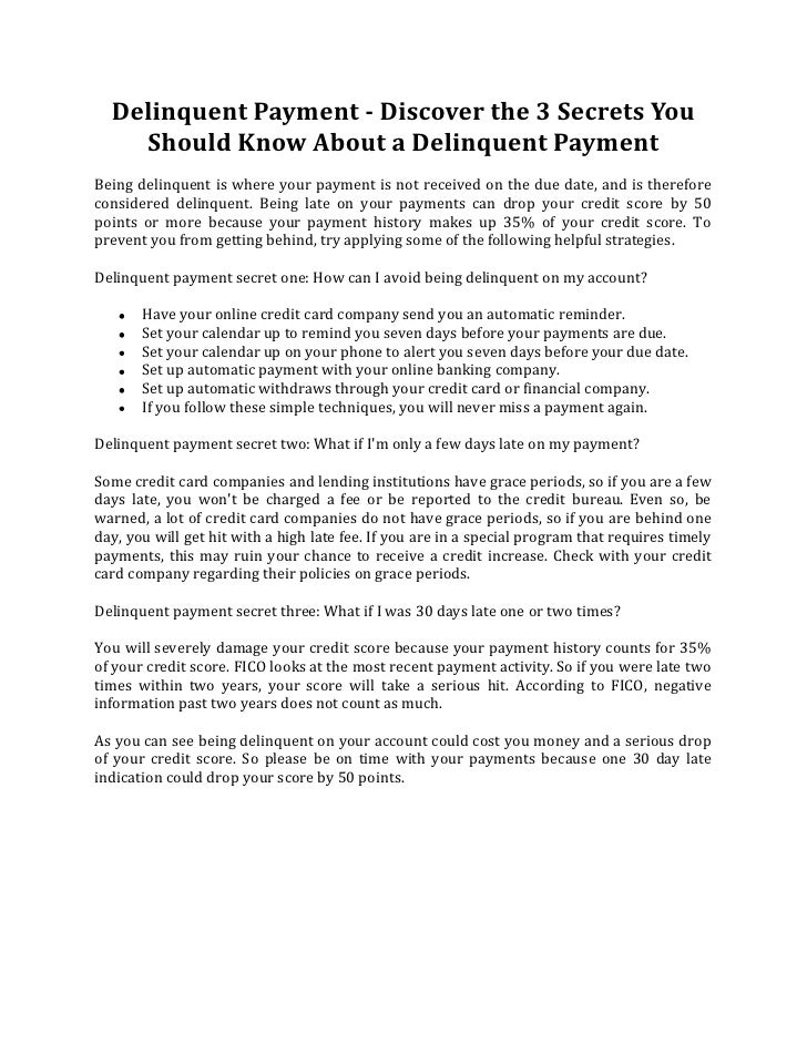 Delinquent payment discover the 3 secrets you should know about a