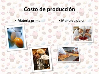 Costo de producción
• Materia prima • Mano de obra
 
