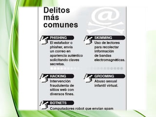 Auditor versus delitos informáticosEs importante establecer claramente cual es el papel que juega el auditor informático en relación con la detección y minimización de la ocurrencia de delitos informáticos dentro de la organización a que presta sus servicios.Para lograr establecer dicho rol se debe examinar la actuación del auditor frente a la ocurrencia de delitos, estrategias para evitarlos, recomendaciones adecuadas, conocimientos requeridos, en fin una serie de elementos que definen de manera inequívoca el aporte que éste brinda en el manejo de los casos de delitos informáticos.Rol del Auditor InformáticoEl rol del auditor informático solamente está basado en la verificación de controles, evaluación del riesgo de fraudes y el diseño y desarrollo de exámenes que sean apropiados a la naturaleza de la auditoría asignada, y que deben razonablemente detectar:Irregularidades que puedan tener un impacto sobre el área auditada o sobre toda la organización.