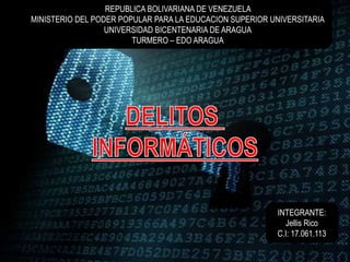 REPUBLICA BOLIVARIANA DE VENEZUELA
MINISTERIO DEL PODER POPULAR PARA LA EDUCACION SUPERIOR UNIVERSITARIA
UNIVERSIDAD BICENTENARIA DE ARAGUA
TURMERO – EDO ARAGUA
INTEGRANTE:
Jellis Rico
C.I: 17.061.113
 