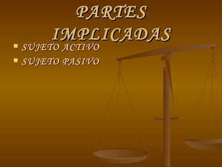 PARTES IMPLICADAS SUJETO ACTIVO   SUJETO PASIVO   