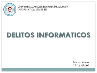 UNIVERSIDAD BICENTENARIA DE ARAGUA
INFORMATICA NIVEL III
Marian Valero
C.I: 23,796,766
 