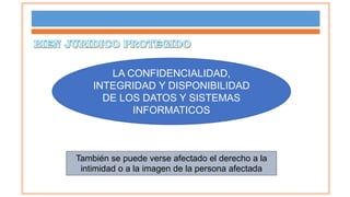 También se puede verse afectado el derecho a la
intimidad o a la imagen de la persona afectada
LA CONFIDENCIALIDAD,
INTEGRIDAD Y DISPONIBILIDAD
DE LOS DATOS Y SISTEMAS
INFORMATICOS
 