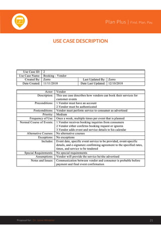 Plan Plus | Find. Plan. Pay.
Proposal for : Dr. Jaime Windeler 21
USE CASE DESCRIPTION
 