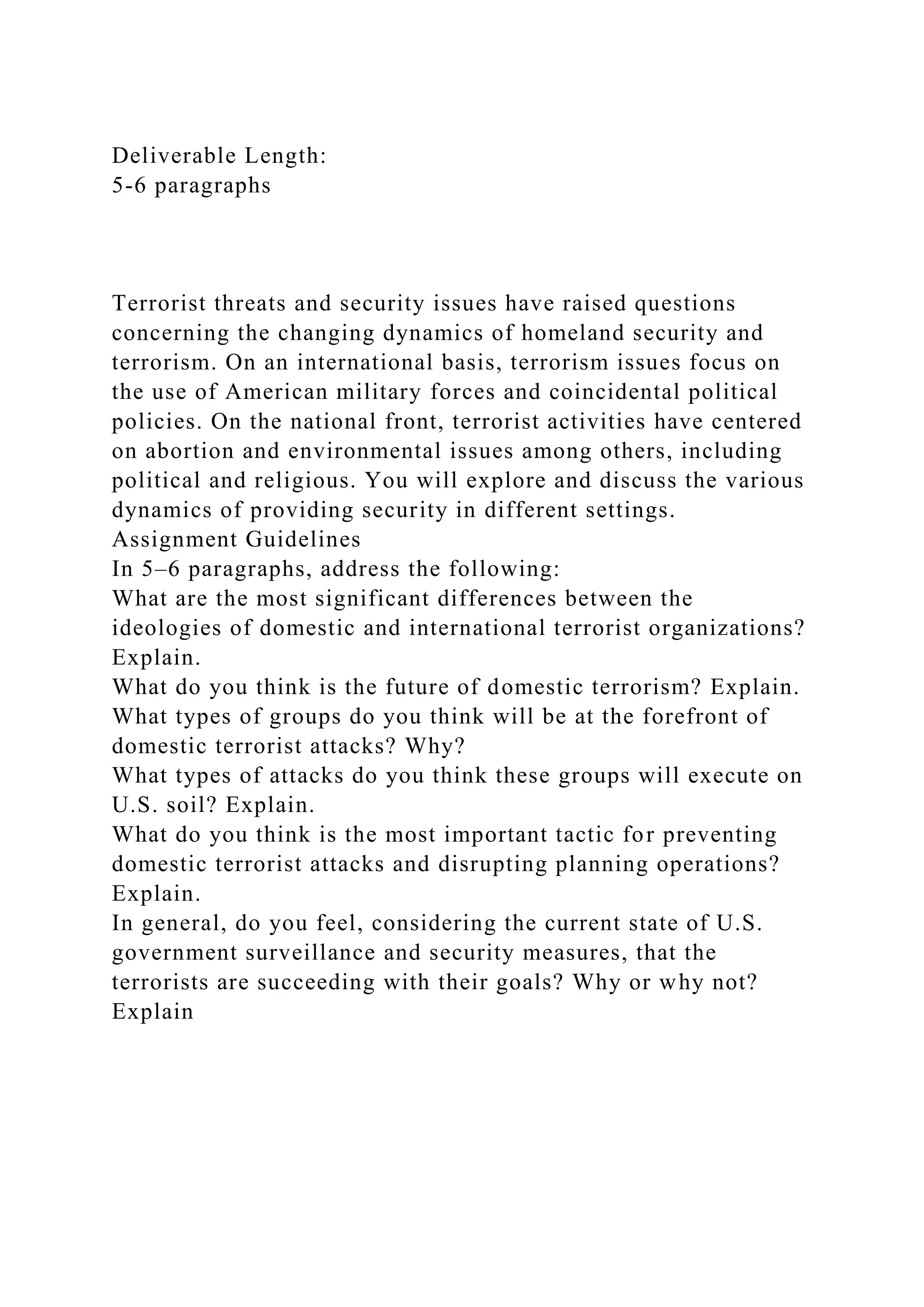 Deliverable Length 56 paragraphsTerrorist threats and s.docx