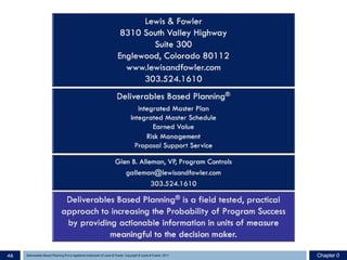 Chapter 046 Deliverables Based Planning ® is a registered trademark of Lewis & Fowler. Copyright ® Lewis & Fowler, 2011
 