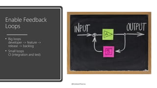Enable Feedback
Loops
• Big loops
developer -> feature ->
release -> backlog
• Small loops
CI (integration and test)
@Este...