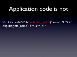 Application code is not
<h1><a href="<?php echo et_option('home'); ?>/"><?
php bloginfo('name'); ?></a></h1>

 